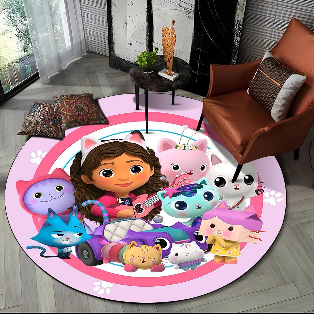 Tappeto Rotondo Tondo Cartone Animato 3D Carino Casa delle Bambole di Gabby Ragazza, Tappeto per Soggiorno Camera da Letto Divano Stanza dei Giochi Decorazione, Tappetino Antiscivolo per Bambini