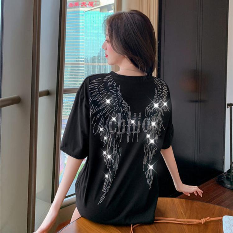 Dámské tričko nadměrné velikosti s diamantovým potiskem pro těžký průmysl na jaro a léto, s krátkým rukávem, volné, zeštíhlující, personalizovaný styl střední délky