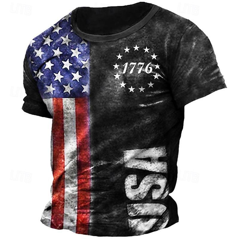 4th of July 2026 250th Memorial Day Men's Patriotic Patriot Graphic 3D Print American Flag Veteran Crew Neck Short Sleeve T-Shirt