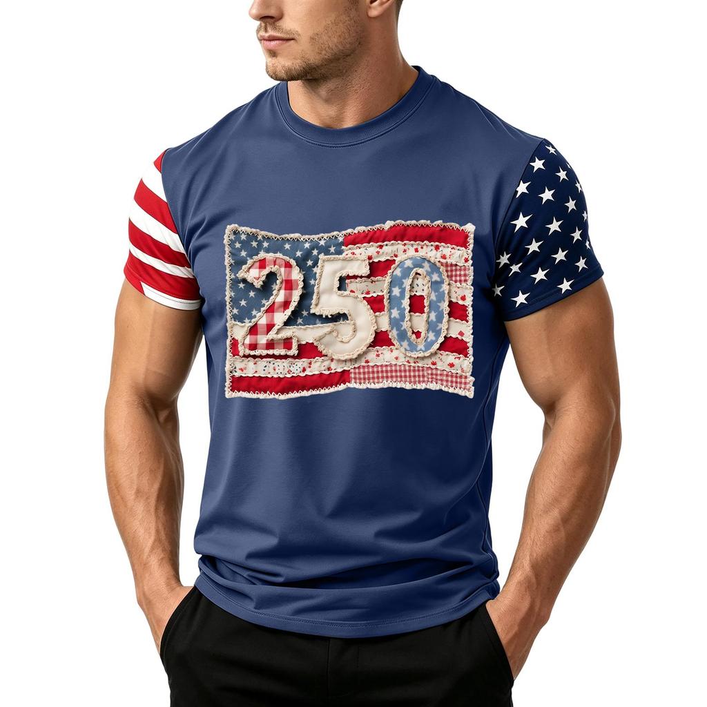 Men's Independence Day Flag Print Short Sleeve T-Shirt, Loose Casual Daily Summer Tops