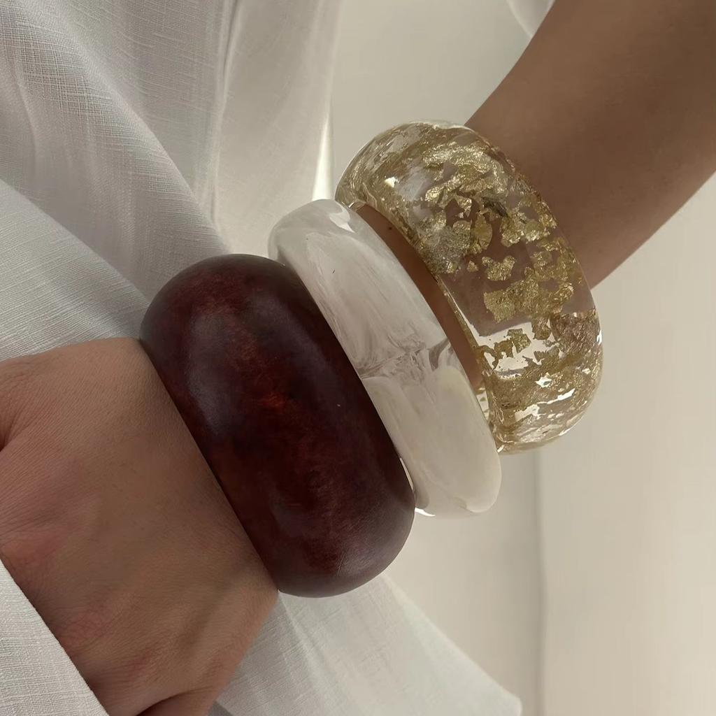 Vintage Punk Irregular Chunky Glossy Cuff Bangles for Women Resin Acrylic Metal Geometric Thick Wide Bracelets Steampunk Jewelry