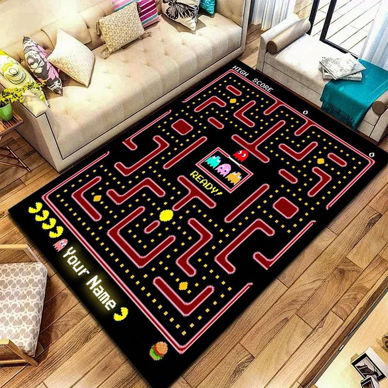 Pac-Man Custom Name Carpet Rug for Living Room Bedroom Home Sofa Decoration,Kids play Non-slip Floor Mat