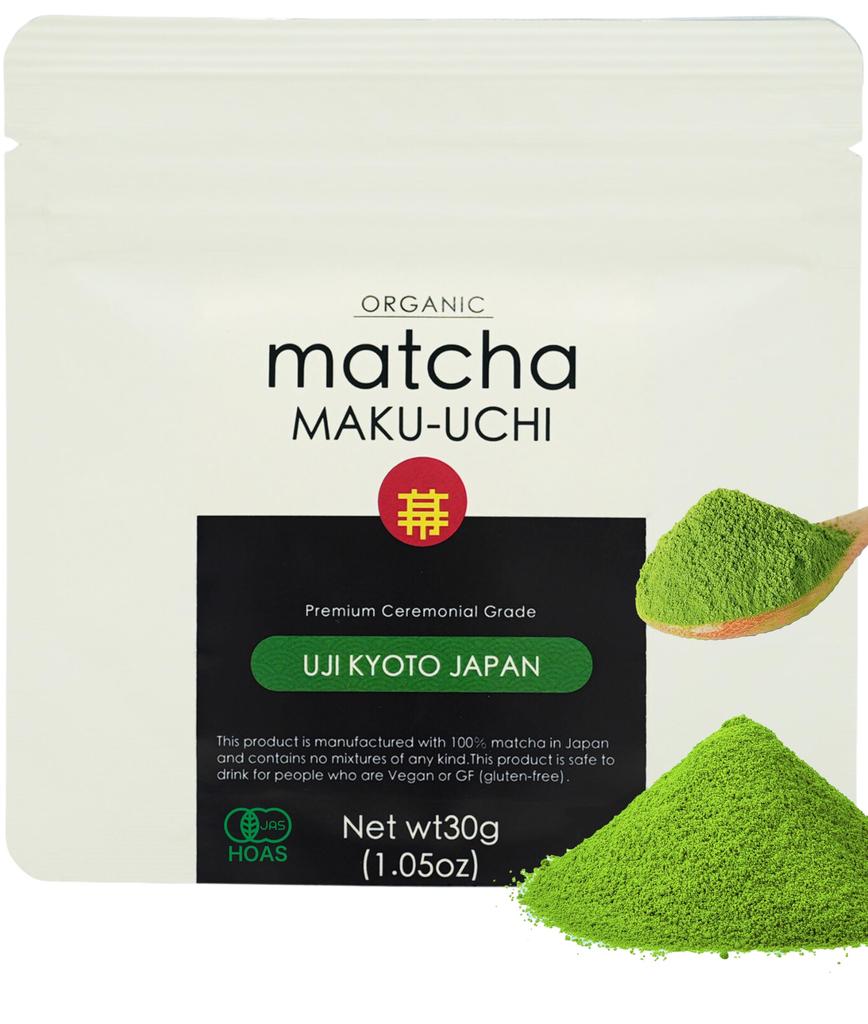 Matcha Premium 30g White Pouch, Dark Green, 100% Matcha, Made in Japan, Kyoto, Uji, Organic, JAS Certified, No Additives, Powder, Perfect for