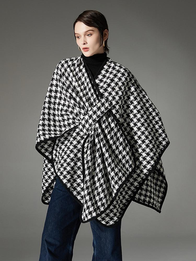 Winter Scarf Women Layers Poncho Elegant Black White Houndstooth Wraps Shawl Scarve Capa Para Mujer Pashmina Cloak High Quality