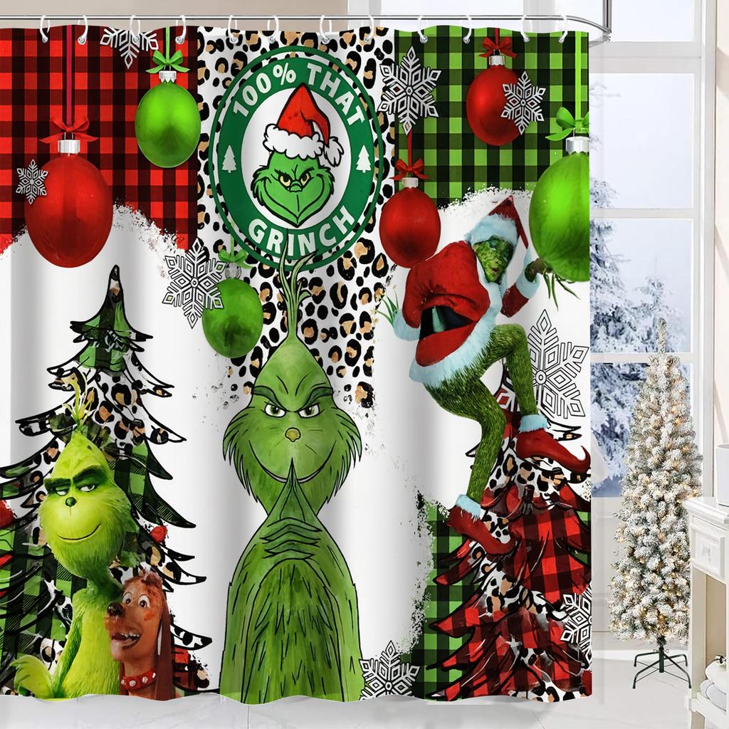 Christmas Cartoon Bathroom  Shower Curtain  Waterproof Fabric Bathroom Curtain With 12 Hooks Sunflower Home Deco Free Ship