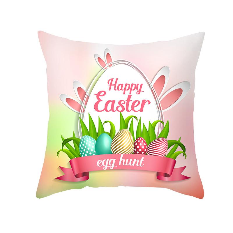 Colorful Easter Pillowcase Rabbit Egg Print Series Peach Skin Home Pillowcase Sofa Cushion