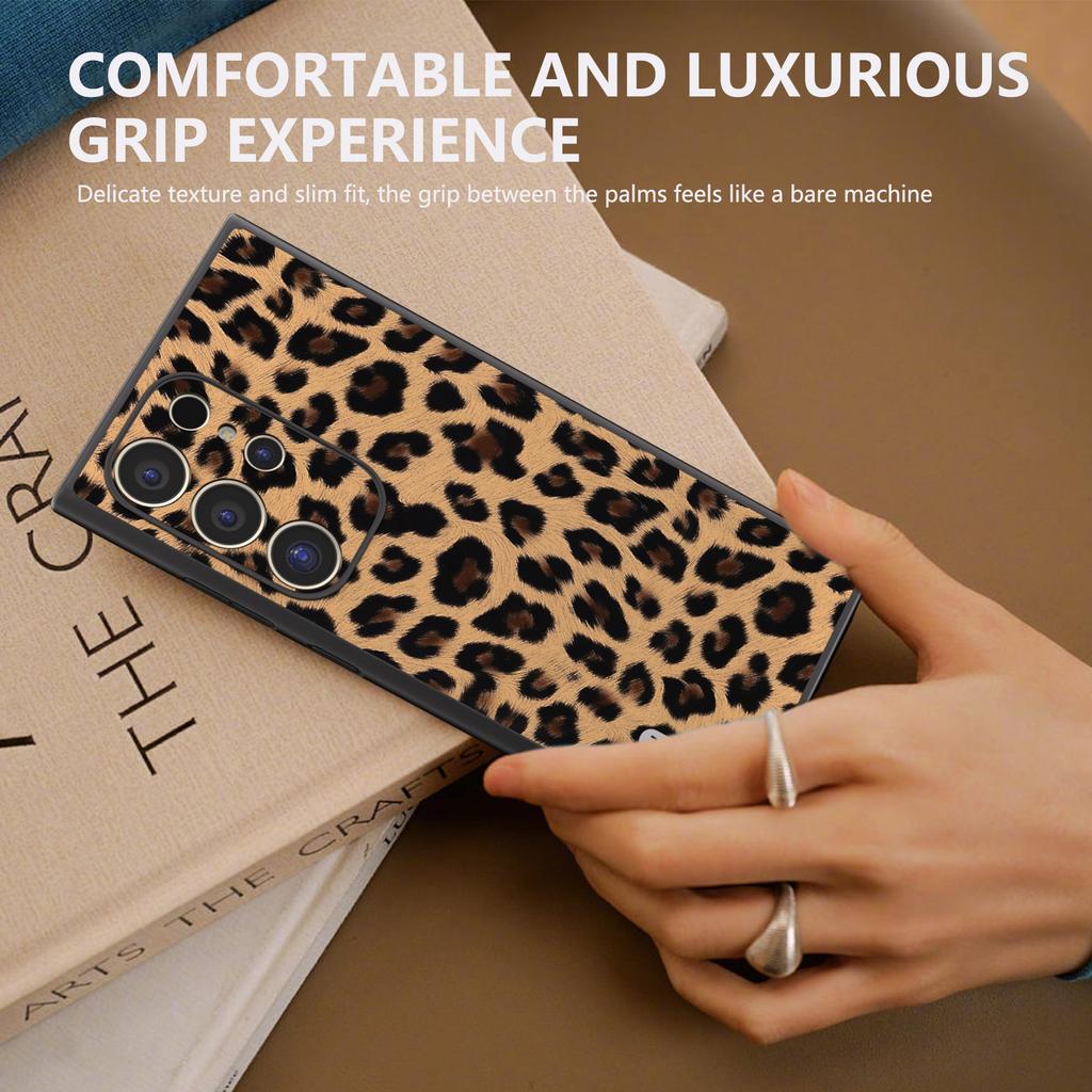 ABEEL For Samsung Galaxy S24 Ultra Case Leather Coated PC+TPU Back Phone Cover with Leopard Pattern