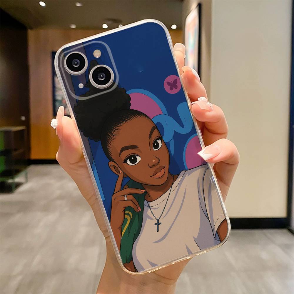 Afro Black Girls Cartoon  Phone Case For iPhone 17 16e 16 15 14 13 12 11mini Pro Max X XR XSMAX 8 7 Air Plus Soft Cover