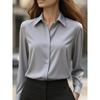 Damen-Hemd mit Umlegekragen, langen Ärmeln, aus Satin, Regular Fit, für den Weg zur Arbeit