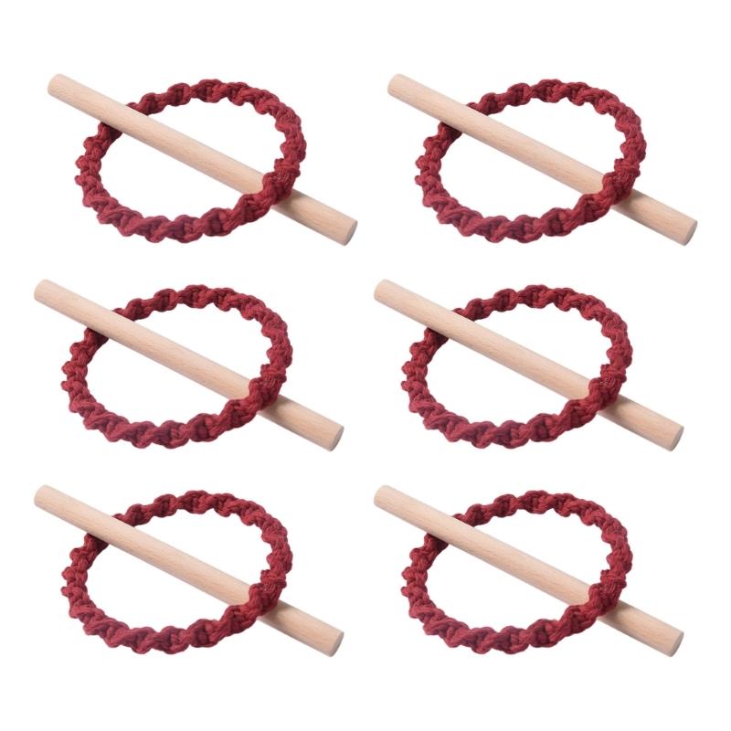 6Pcs Set Nordic Solid Wood Stick Thick Cotton Rope Simple Binding Rings Bedroom Living Room Decoration Curtain Buckles