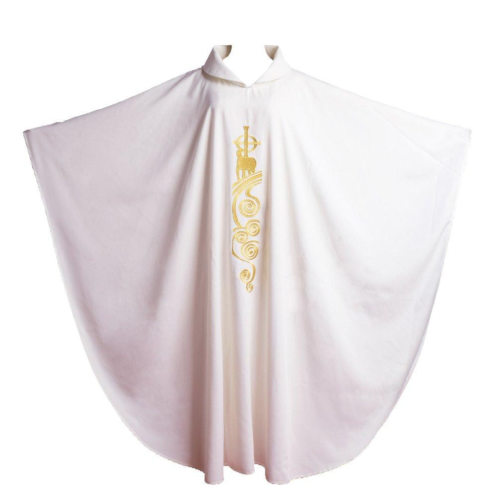 

BLESSUME Unisex Priest or Pastor Cosplay Dress, Christian Church Costume, Embroidered (White 2)