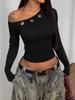 Asymmetrical Hollow-Out One-Shoulder Long-Sleeved Top for Women's Nightclub Fashion