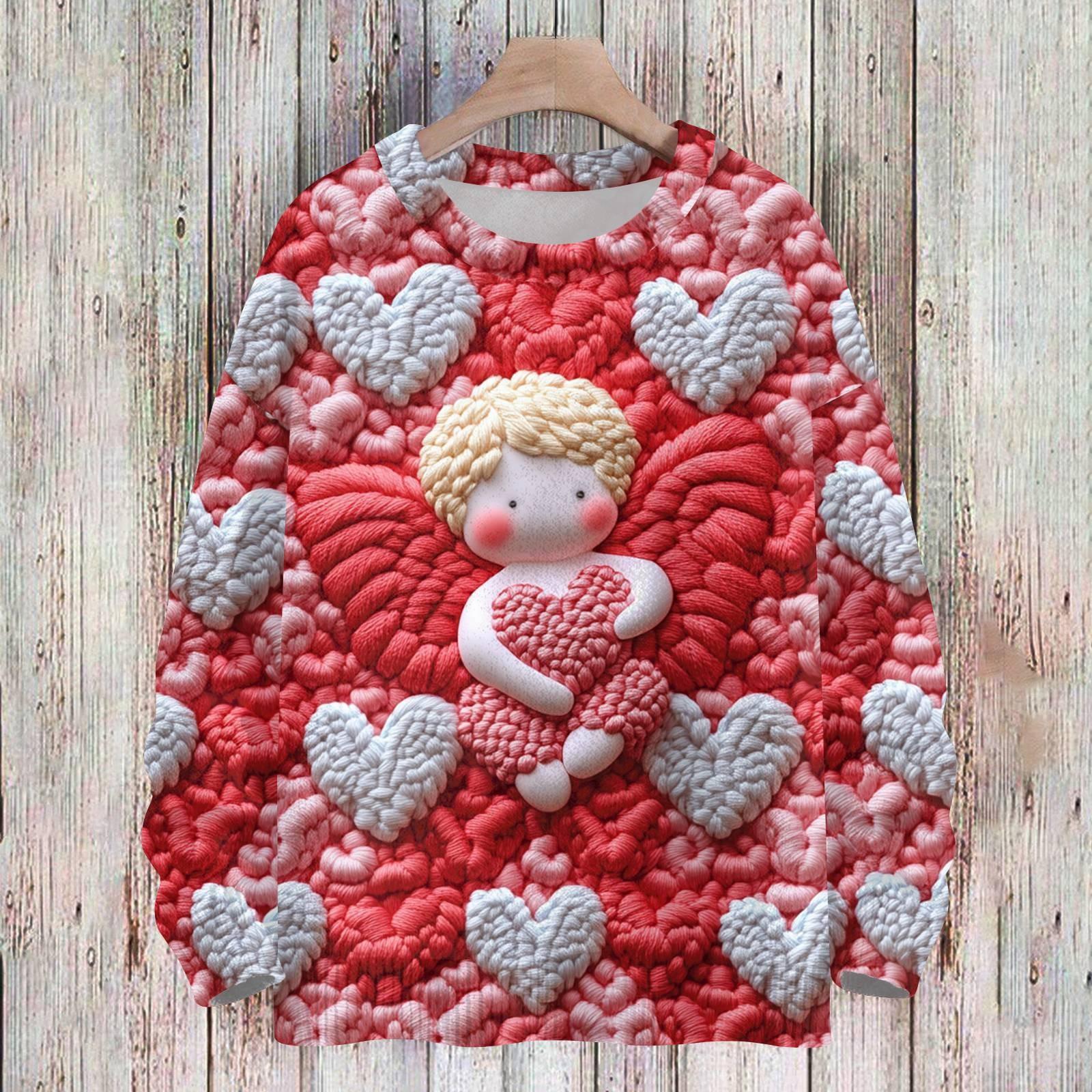 

Свитшоты ко Дню святого Валентина для детей, вязаные свитера для мальчиков и девочек, симпатичные рубашки, осенние свитера с круглым вырезом, топы 90 красный