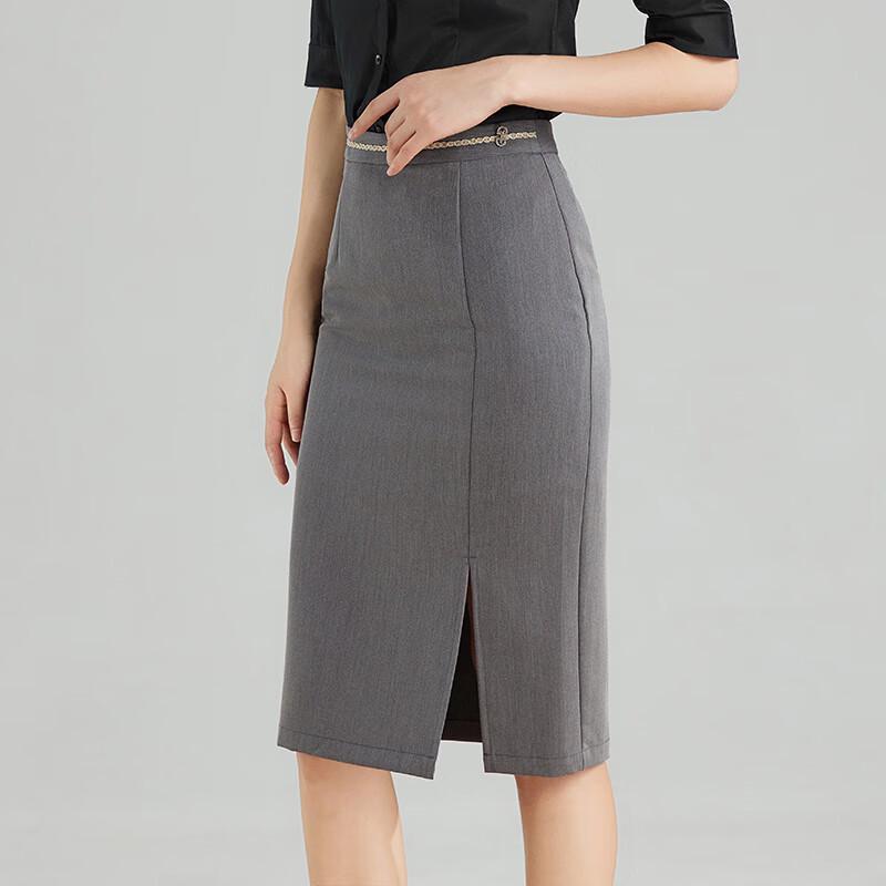 Teluoman Women's Professional Gray Midi Pencil Skirt