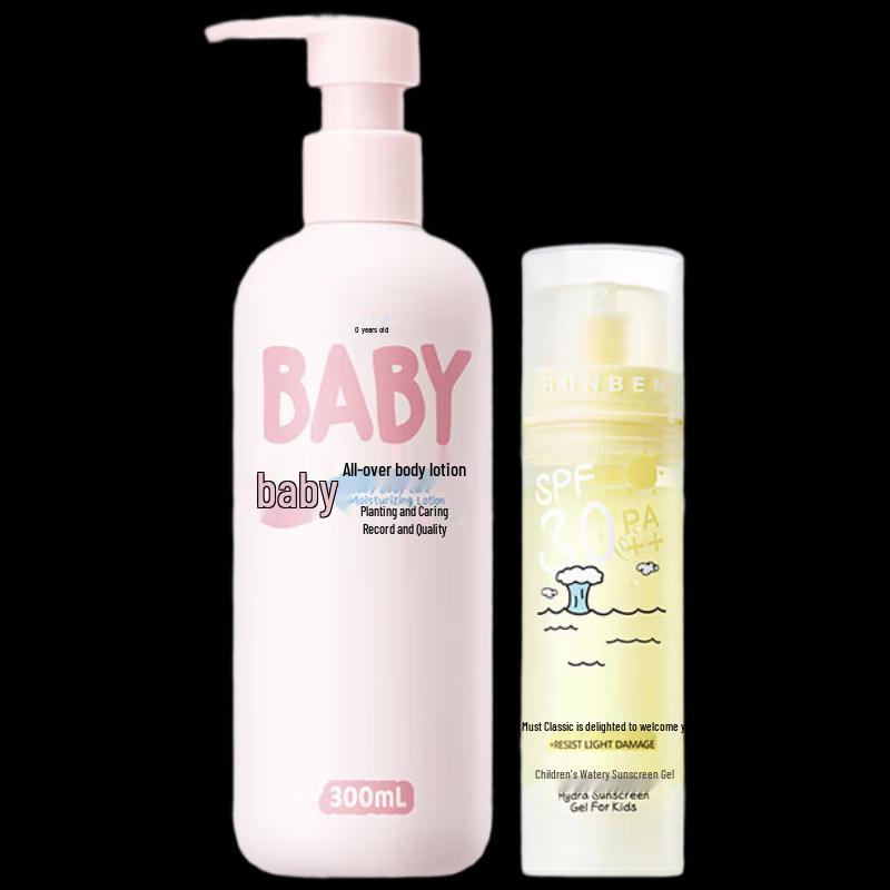 RUNBEN Baby Body Lotion & Kids Sunscreen Gel Set