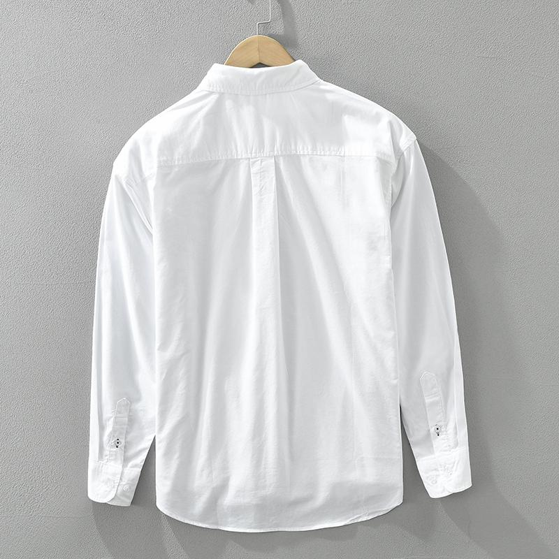 Jarní bílá patchworková košile pro muže bavlněná volná košile s dlouhým rukávem módní pánské oblečení