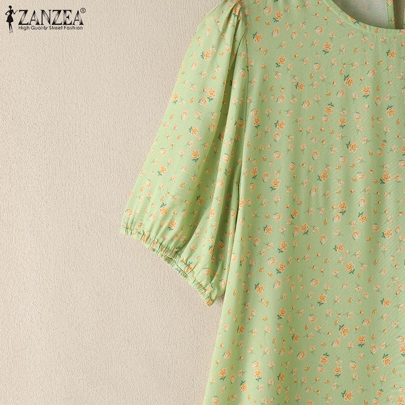 ZANZEA Women Casual Round Neck Summer Short Sleeve Floral Dress