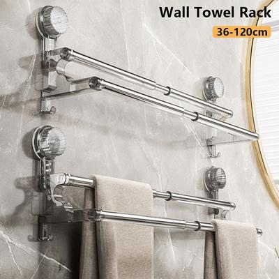 1Pcs 36-120cm Self-adhesive Storage Rack Suction Cup Kitchen Bathroom Shelf Wall Towel Rack