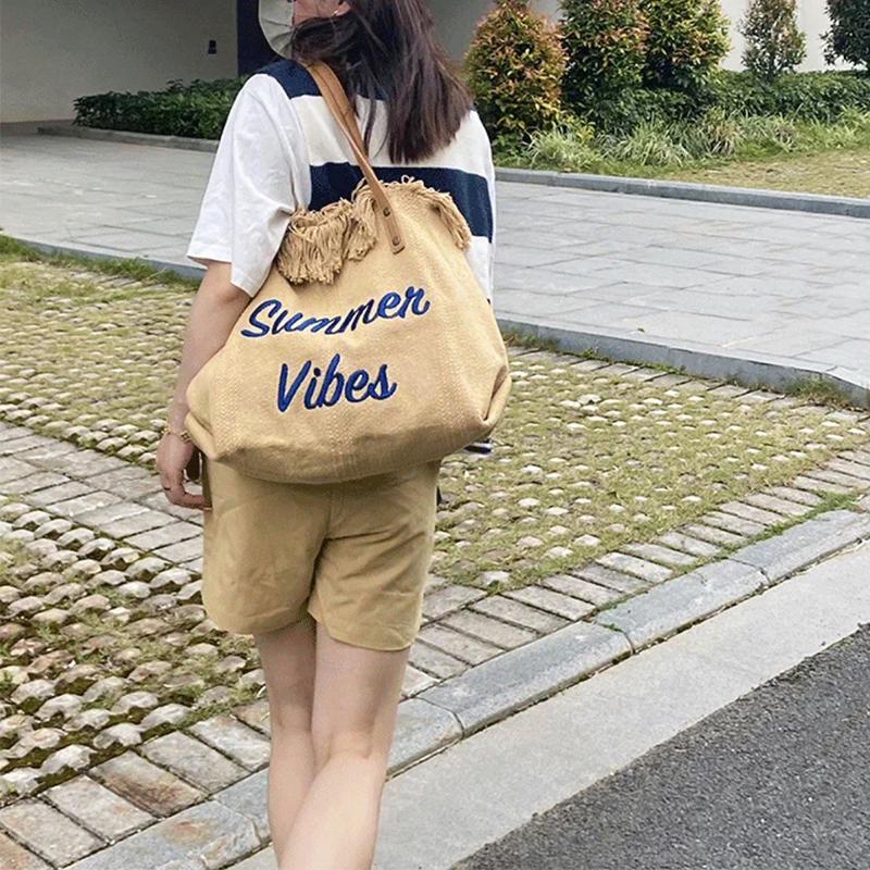Yogodlns Canvas Women Handbags Large Tote Beach Shopping Bags Underarm Shoulder Bag For Female Casual Top-Handle Bags