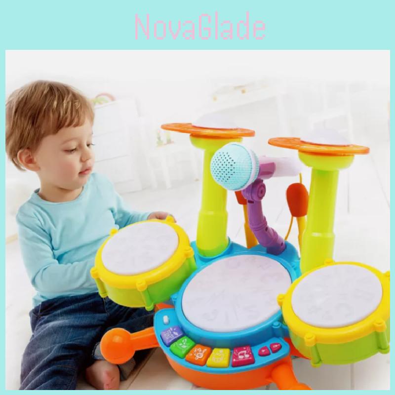 Colorful Early Education Multi-functional Drum Set With Microphone And Piano Toy Instruments For Kids Ages 2 To 6 Years
