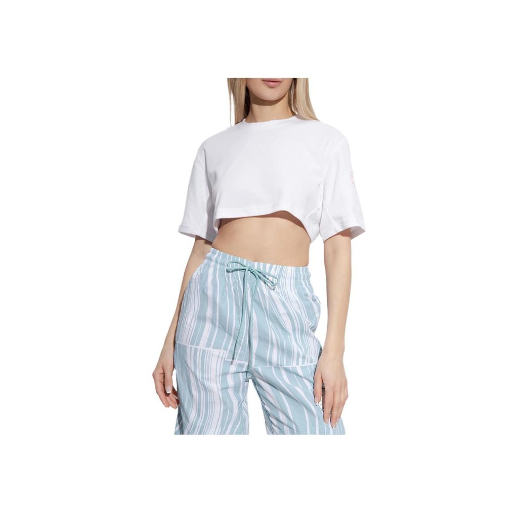 Adidas Letter Print Round Neck Loose Short Sleeve T-Shirt Women Tops White GL7339