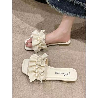 Slippers Women's Summer Outer Wear 2025 New High-end Fashion Ins Trendy Fairy Style Pearl Flat Bottom Sandals