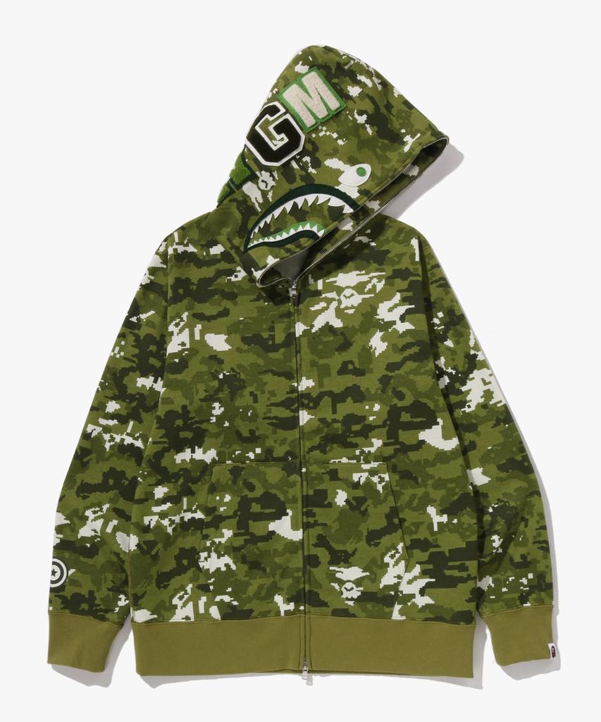 Bape Multi Pixel Camo Shark Regular Fit Full Zip Hoodie (M) Green