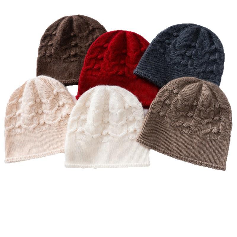 Autumn and Winter New% Cashmere Blend Thickened Twisted Flower Warm Knitted Yarn Hat
