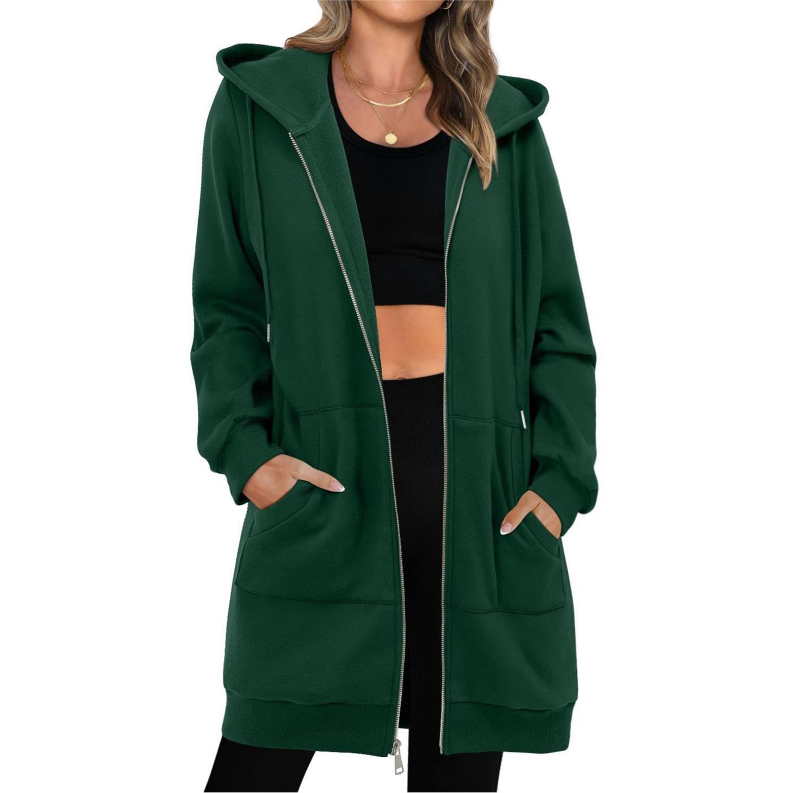 

Женская модная куртка на молнии, легкая толстовка оверсайз, повседневный свитшот с карманами S темно-зеленого