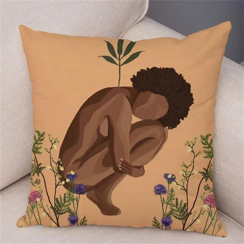 Model Geometric Moda Femei Canapea Mașină Decor Home Husă Pernă Față de Pernă Neagră Fată Africană