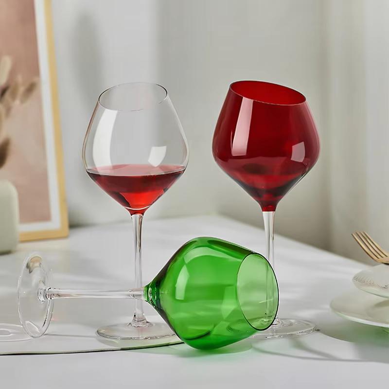 Colored Crystal Glass Wine Glasses Slanted Goblet Wine Glass Transparent High-end Big Belly Cup Champagne Glass Red Green 560ml