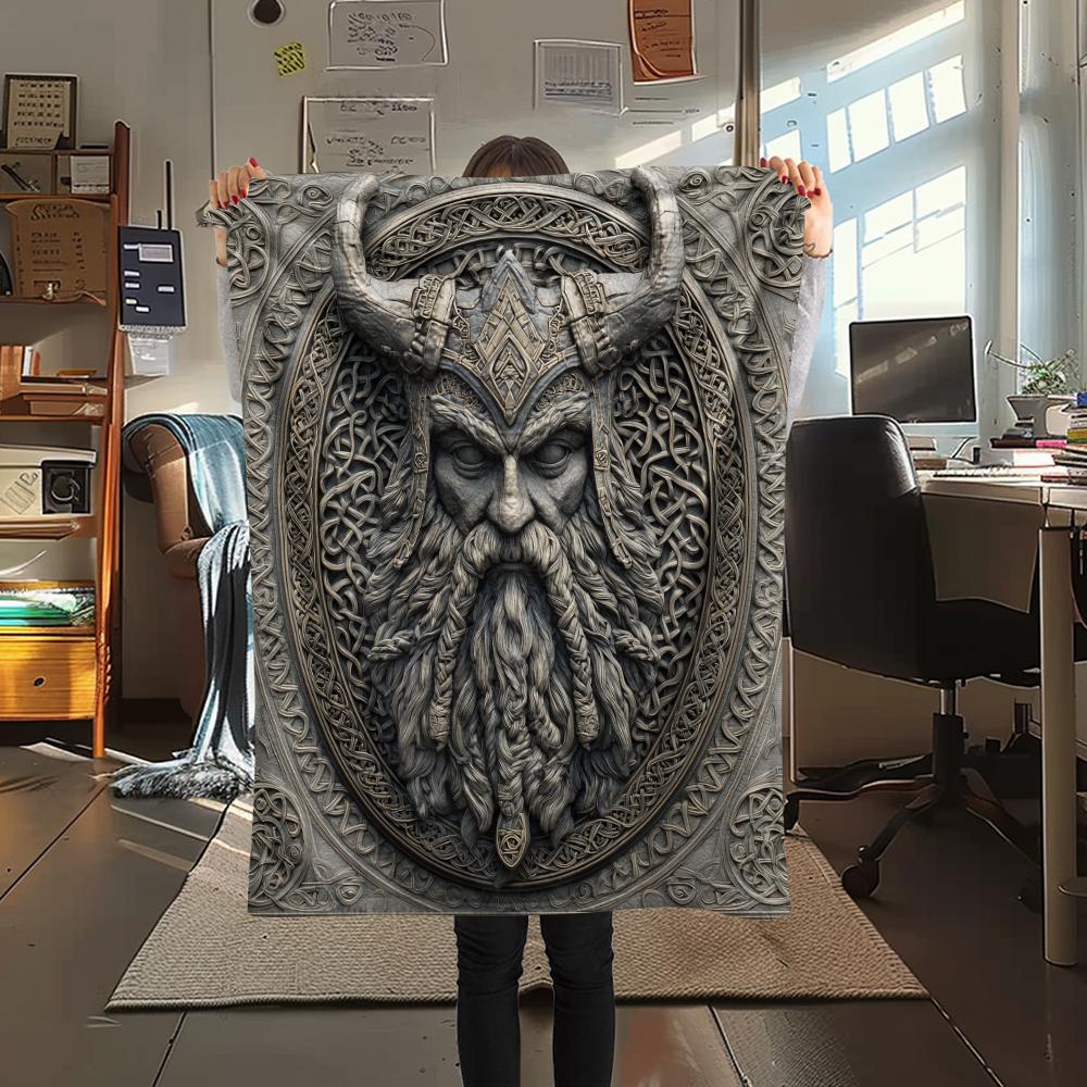 Viking Warrior Pattern Flannel Blanket, High Quality Comfortable for All Seasons, Home Decor, Warmth and Comfort, Perfect for Gifts.