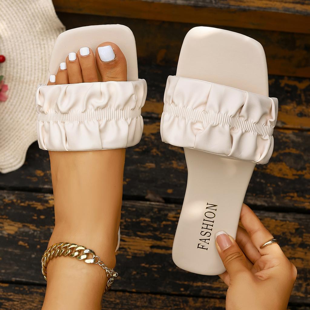Fashion New Square Toe Thick Heel Solid Color Simple Elegant Comfortable Women's Shoes Summer Casual Metal Fashion Slippers