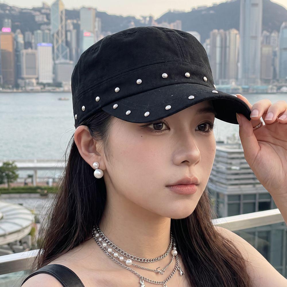 Spice Girls Rivet Flat Top Hat Cotton Equestrian Hat Personality Beret Ladies