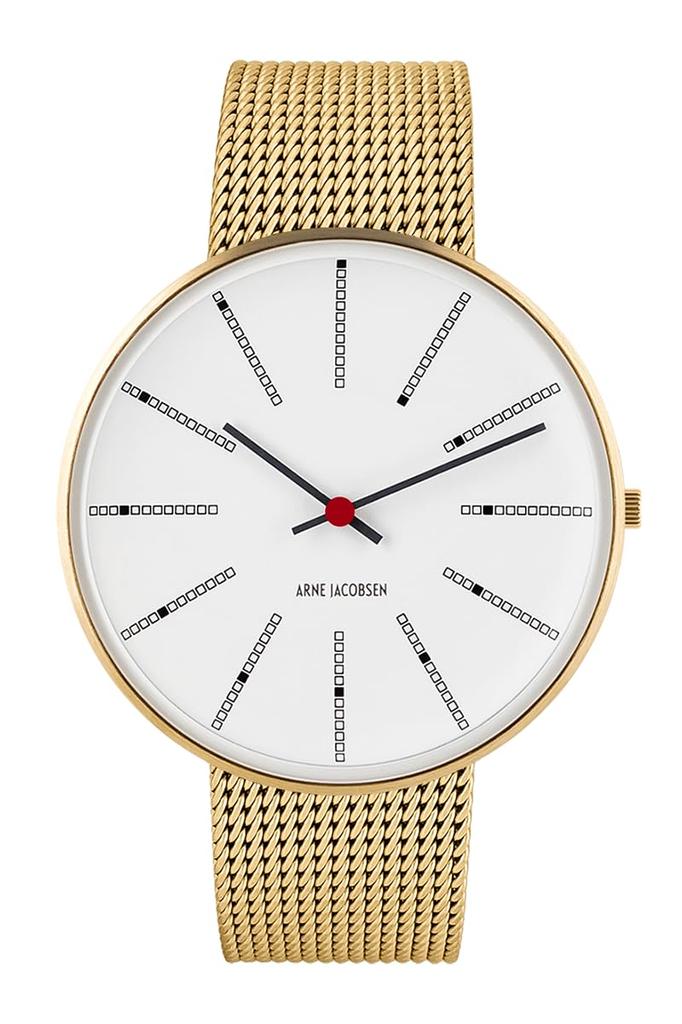 ARNE JACOBSEN BANKERS 53108-2009 40mm Watch, Nordic Design, Water Resistant (Quiet Design with No Second Hand), White Gold, Mesh Strap