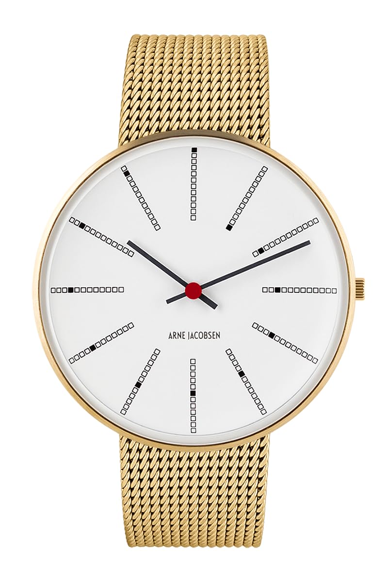 

ARNE JACOBSEN BANKERS 53108-2009 40mm Watch, Nordic Design, Water Resistant (Quiet Design with No Second Hand), White Gold, Mesh Strap