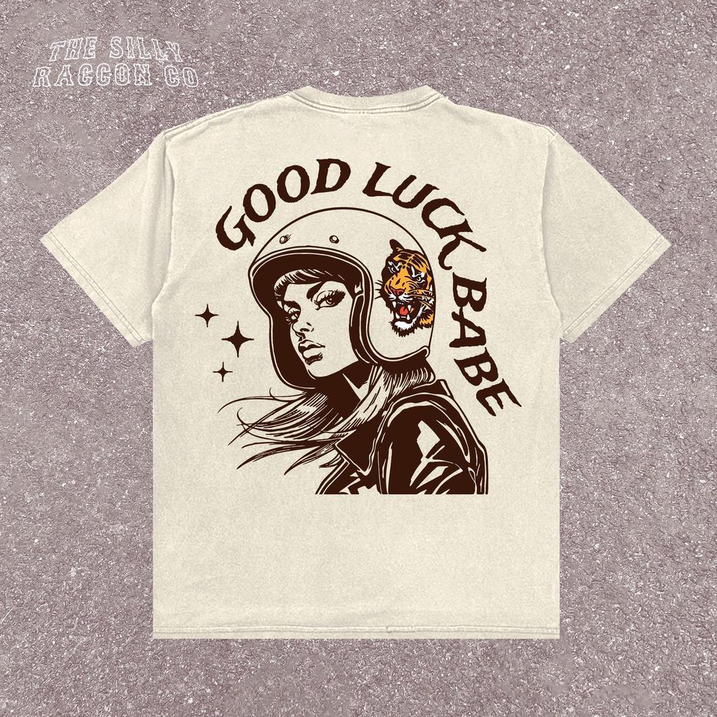 Viel Glück, Schatz Retro Biker Girl T-Shirt - Vintage Motorradfahrer Grafik-T-Shirt - Ästhetisches Trendiges Tee - Retro Biker Geschenk