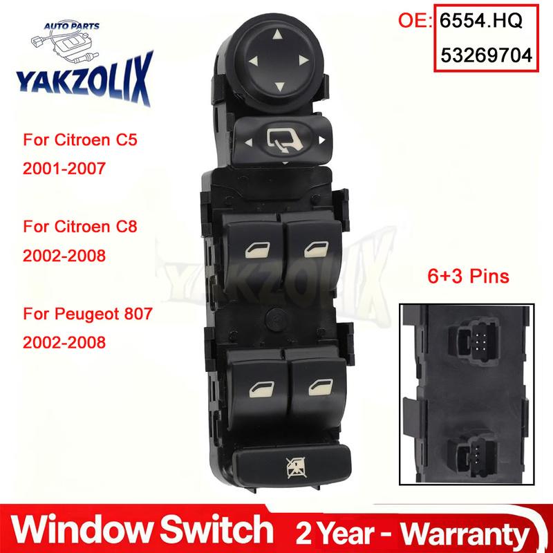 For Peugeot 807 Citroen C5 C8 2001-2008 Front Left Power Window Master Switch Lifter Button With Folding Car Accessories 6554.HQ