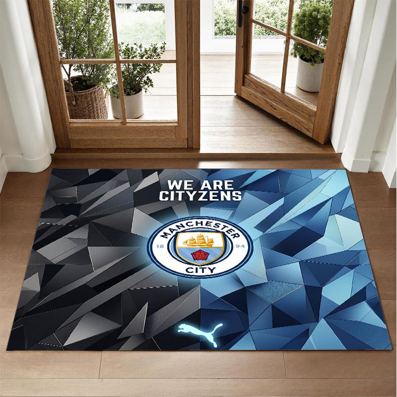 Manchester City Design Crystal Velvet Rug Soft Decorative Mat for Bedroom Entrance