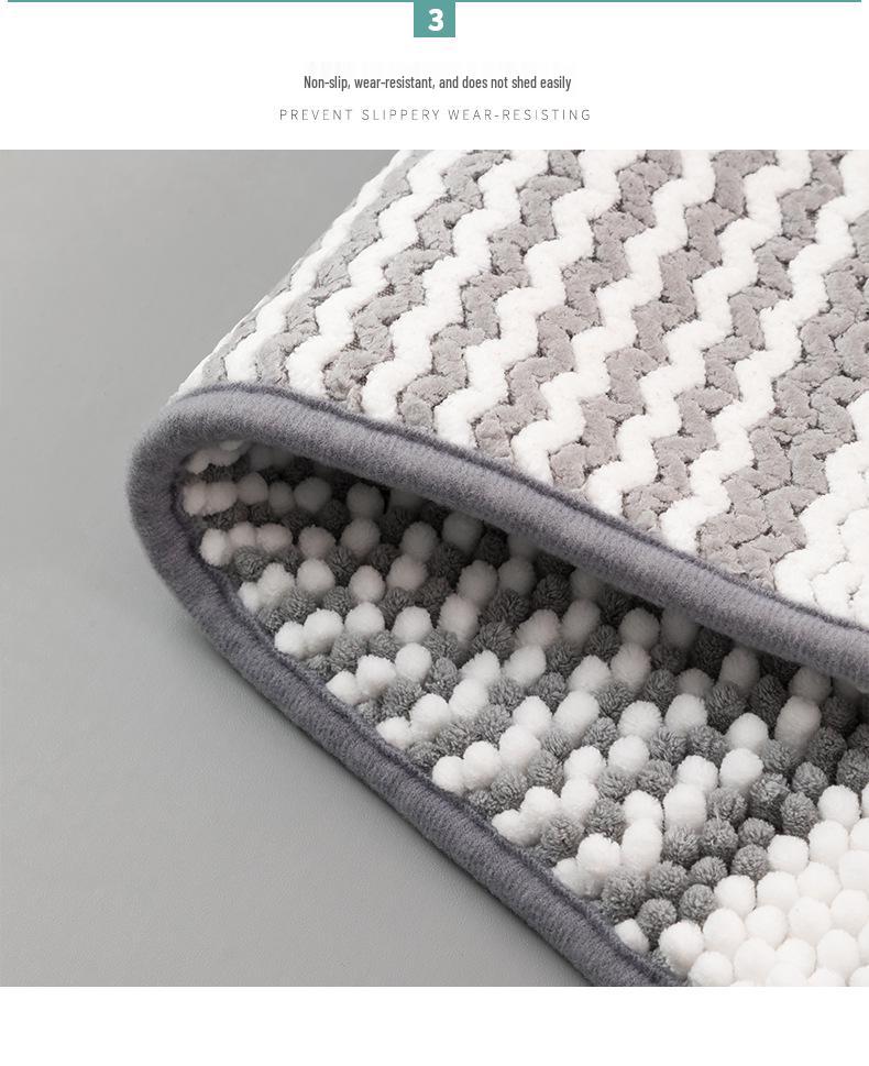 Cationic Chenille Striped Non-Slip Water-Absorbent Doormat for Bathroom and Bedroom Rug.