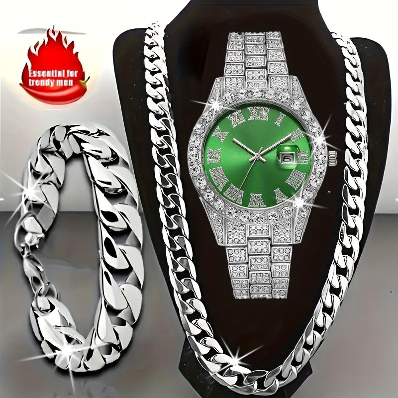 Zestaw Zegarków Sportowych 3 szt. Męski Zestaw Zegarków Kwarcowych Męska Bransoleta Męski Naszyjnik Zestaw Bransoletek ze Stali Nierdzewnej Casualowy Zegarek dla Mężczyzn