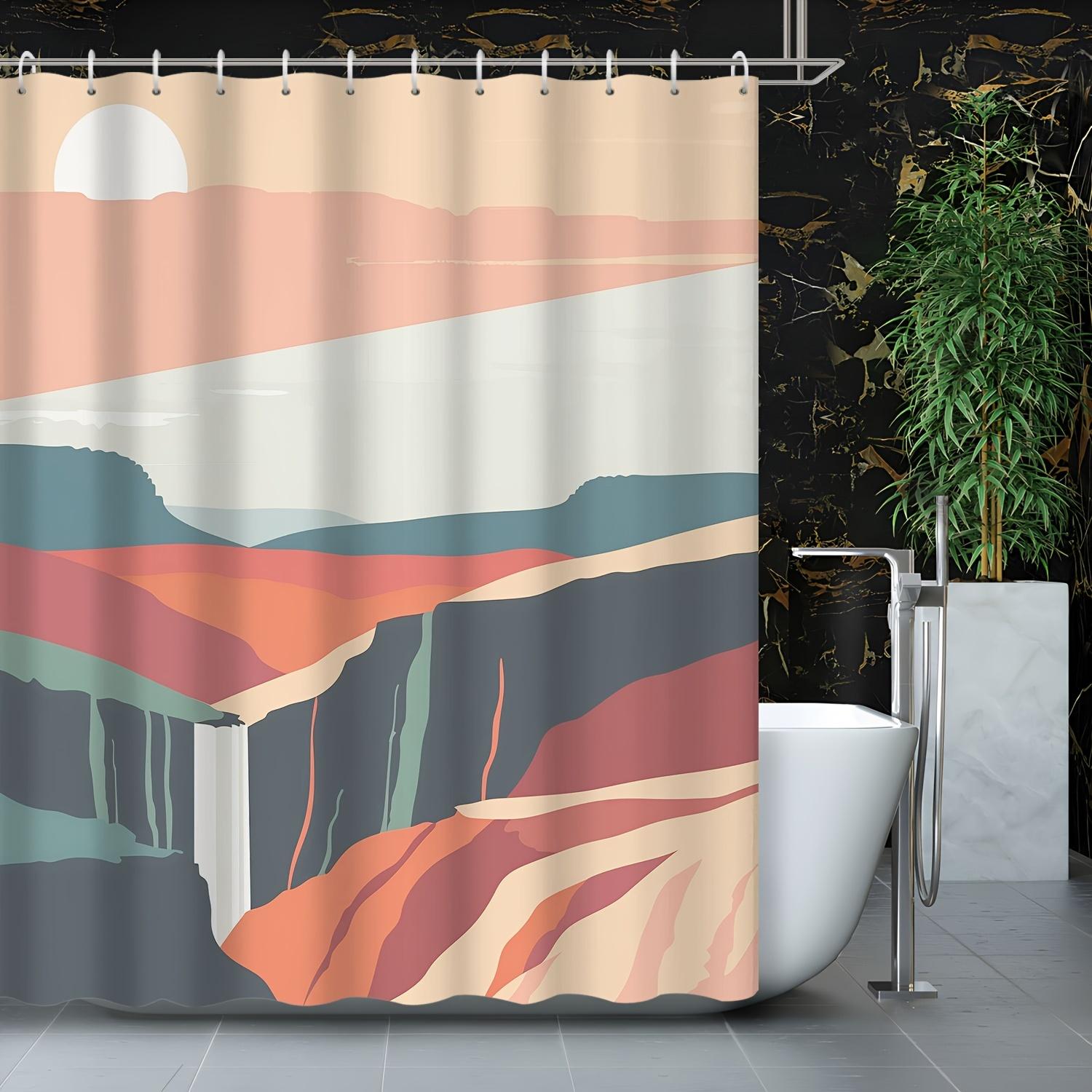 

1 piece simple modern abstract line landscape shower curtain, bathroom decoration, including shower curtain and belt hook 90X180cm