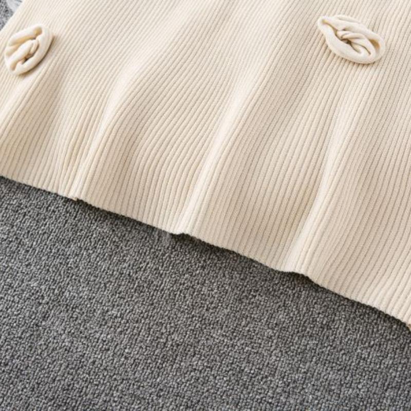 Autumn Winter Women Elegant V-neck 3D Flower Knitted Sweater Long Midi A-line Dresses