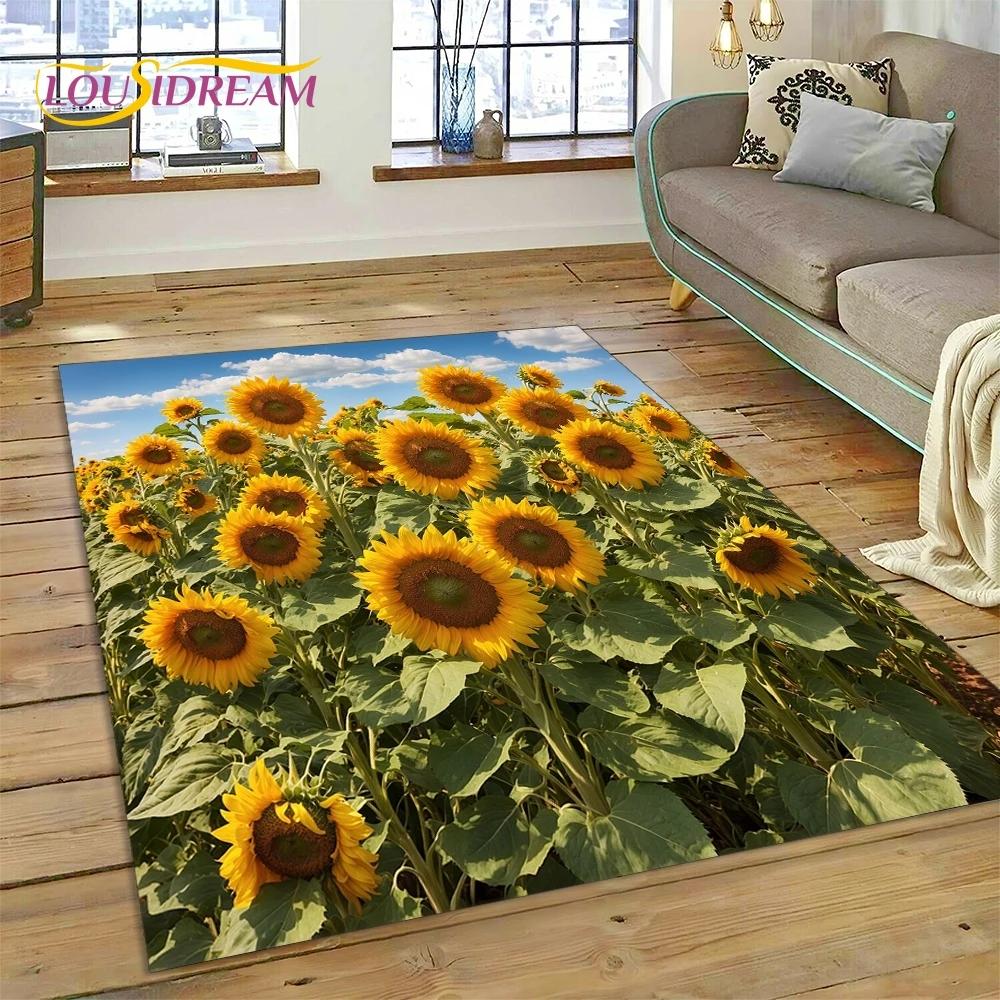 3D Dream Sun Flowers Nordic Daisy Carpet Rug for Bedroom Living Room Home Sofa Decoration,Children Game Large Decor Floor Mat