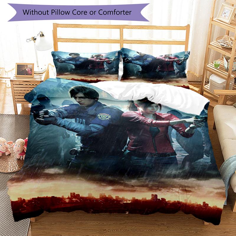 3pcs Resident Evil Bedding Set Duvet Cover Closure Includes 1 Duvet Cover & 2 Pillowcases, Soft and Comfortable for All Seasons.
