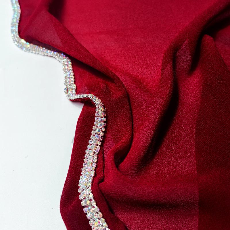 Luxury Sparkling Diamonds Long Side Scarf Women Muslim Long Scarves Light Weight Soft Turban Shawl Solid Scarves 70*180Cm