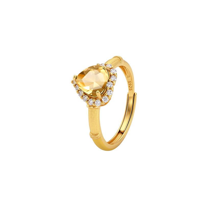 Natural crystal stone love ring women's s925 silver brushed ring light luxury garnet topaz gift for girlfriend