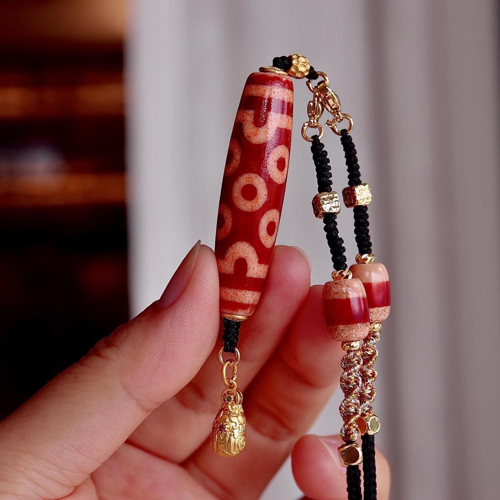 Tibetan Cultural Necklace: Agate Seven-Eyed and Five-Eyed Dzi Beads