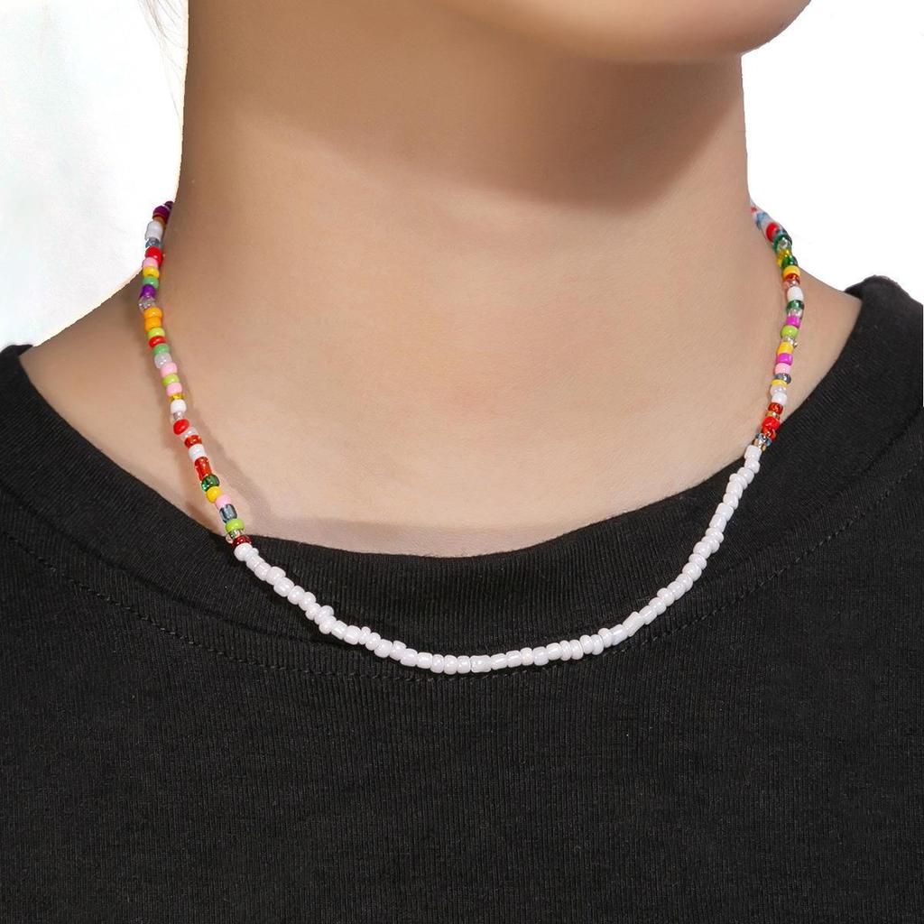 Dopamine Colorful Stone Necklace Colored Beaded Flowers Sweet Cool Wind Clavicle Chain Candy Love Jewelry