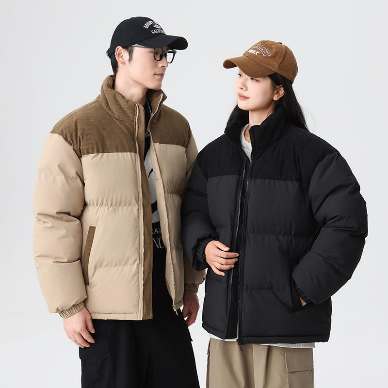 

Couple cotton clothes corduroy splicing stand-up collar loose warm cotton clothes casual trendy jacket l 4XL темно-коричневого